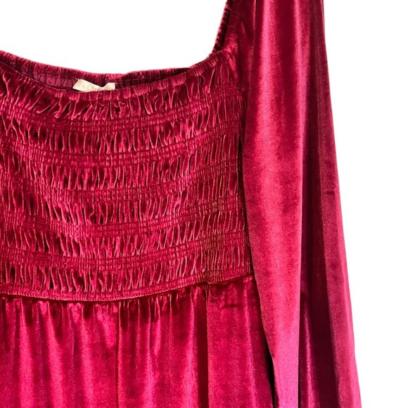 NEW LAUREN CONRAD VELVET SMOCKED DRESS PINK MEDIUM LONG SLEEVE MINI FUCHSIA NWT - Picture 4 of 7